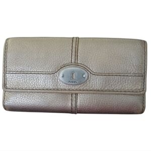 Vintage Fossil Maddox Metallic Gold Leather Slim Wallet Bifold